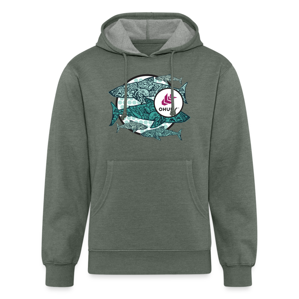 Tribal Sharks Beach Hoodie - heather military green